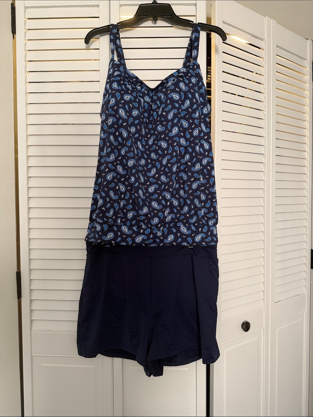 Lands' End Navy Paisley tankini and swim shorts with built in brief